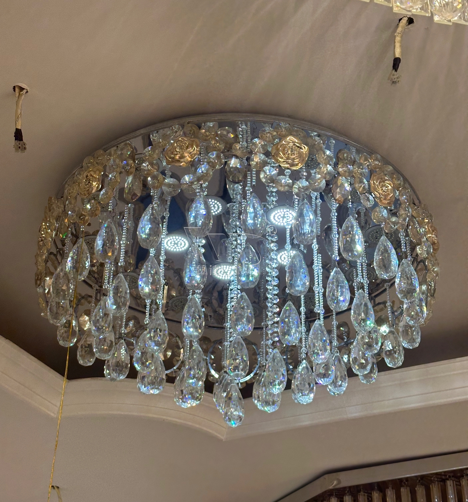 Golden Rose Teardrop Crystal Ceiling Light