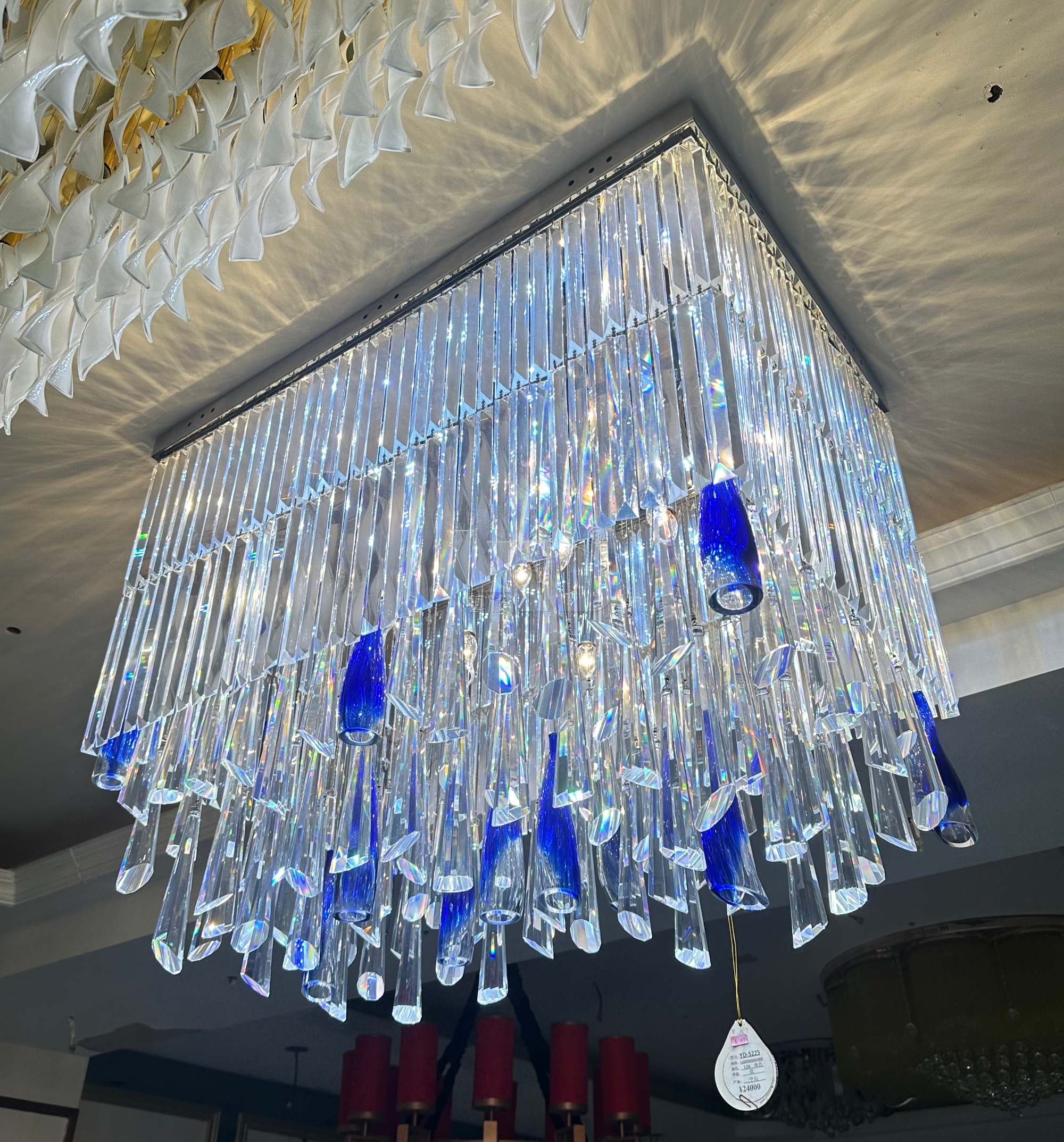 Blue Raindrop Rectangular Crystal Chandelier