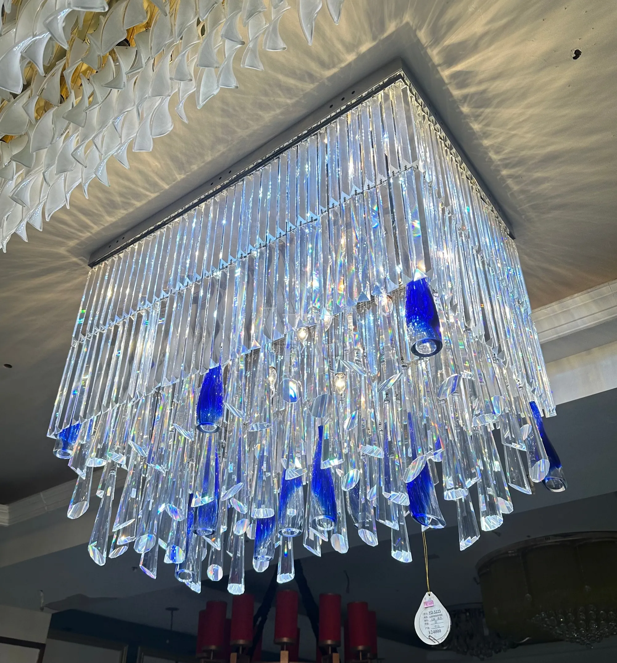 Blue Raindrop Rectangular Crystal Chandelier